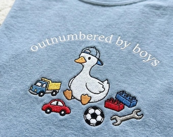 Embroidered Outnumbered By Boys Shirt, Silly Goose Tee, Funny Boy Mama Shirt, Cute Boy Mama Crewneck, Boy Mama Gift