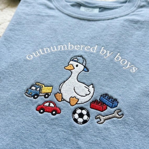 Embroidered Outnumbered By Boys Shirt, Silly Goose Tee, Funny Boy Mama Shirt, Cute Boy Mama Crewneck, Boy Mama Gift