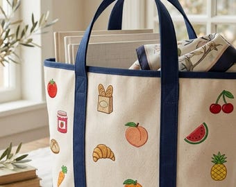 Bolso de lona con iniciales e icono bordados personalizados, bolso de lona resistente personalizado, bolso de playa con icono bonito personalizado, regalo para mejores amigas