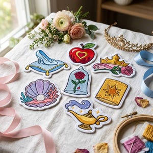 Embroidered Princess Family Patches, Magical Princess Iron on Patch For Jacket Backpack Hats, Magical Park Patch, Holiday Girl Trip Gift