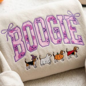 Embroidered Boogie Applique Halloween Sweatshirt, Funny Beagle Dog Mom Shirt, Spooky Beagle Shirt, Beagle Halloween Crewneck