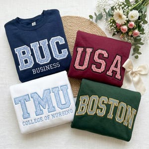 Broderad specialdesignad Varsity-tröja med bokstäver, specialdesignad college-lapptäcke, universitets-ringad applikation, matchdräkt