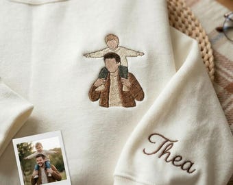 Embroidered Dad Photo Portrait Sweatshirt, Personalized Gift from Photo, Custom Fathers Day Crewneck, Father’s Day Gift