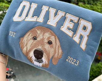 Sudadera bordada con retrato personalizado de mascota, Sudadera universitaria bordada con perro, Sudadera con capucha bordada con cara de perro a partir de foto
