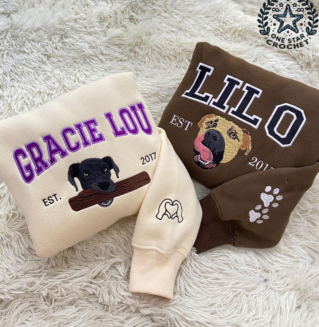 Custom Pet Face Embroidered Sweaters, Personalized Pet Embroidered
