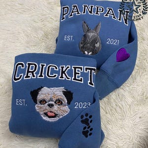 Custom Embroidered Pet Sweatshirt From Your Photo, Embroidered Dog Cat Face Crewneck, Pet Custom Face Embroidered Sweatshirt, Gift For Her