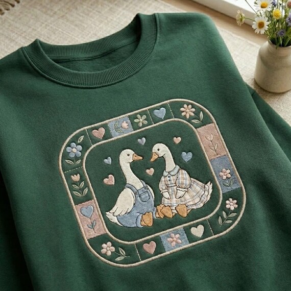 Embroidered Thrifted Geese Sweatshirt, Vintage Grandma Goose Shirt, Cottagecore Farmhouse, Cozy Animal Tee, Animal Lover Gift