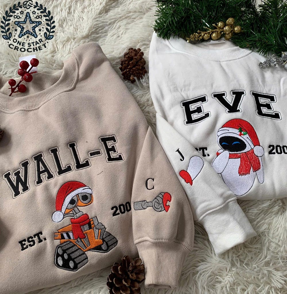 Christmas Sweaters Robot Couple Christmas Embroidered Sweaters, Christmas Embroidered Sweatshirt, Couple Christmas Embroidered Shirt, Christmas Gift Couple Christmas