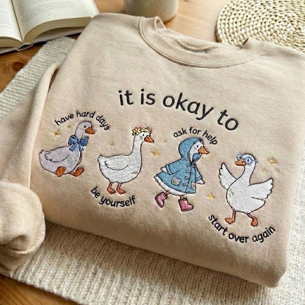 Sudadera bordada con motivación de ganso, camiseta "Eres amable" de Silly Goose, cuello redondo para salud mental, regalo para profesores de aprendizaje social y emocional (SEL)
