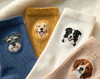 Custom Embroidered Pet Socks, Dog & Cat Face Socks, Personalized Pet Photo Socks, Pet Lover Gift