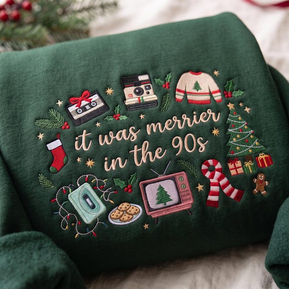 Embroidered It Was Merrier In The 90's Sweatshirt, Festive Holiday Shirt, Retro Christmas VHS Cassette Crewneck, Christmas Gift