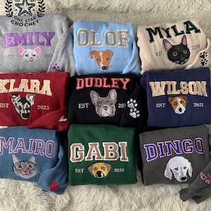 Custom Pet Embroidered Sweatshirt, Custom Pet shirt, Embroidered Pet Hoodie, Personalized Pet Face and Pet name Sweatshirt, Christmas Gift