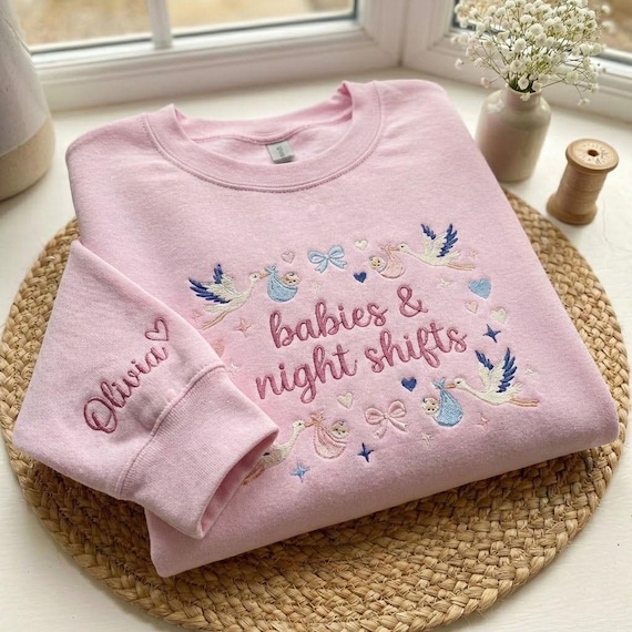 Embroidered Labor and Delivery Nurse Sweatshirt, Night Shifts Shirt, NICU Nurse Crewneck, Nursing Gift