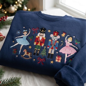 Embroidered Christmas Nutcracker Sweatshirt, Christmas Ballet Coquette Crewneck, Festive Holiday Party Shirt, Cottagecore Gift