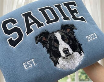 Embroidered Custom Dog Cat Sweatshirt, Personalized Pet Portrait Crewneck, Dog Mom Shirt, Memorial Gift, Animal Lover Shirt
