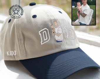 Custom Photo Embroidered Dad Hat, Dad Portrait Embroidered Hat, Personalized Gift for Father, Unique Photo Birthday Hat, Gift For Him