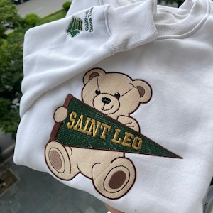 Aangepast geborduurd college-shirt, wimpel teddybeer geborduurd sweatshirt, aangepast wimpelshirt, trendy campus-T-shirt