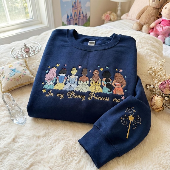 Embroidered Princess Family Sweatshirt, Vintage Princess Embroidered Sweater, Magical Land Matching Shirt, Girl Trip Gift
