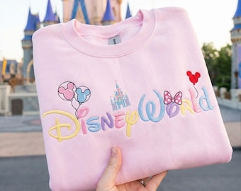 Embroidered Magic Kingdom Sweatshirt, Personalized Pink Coquette Crewneck, Magical Land Hoodie, Girl Trip Gift