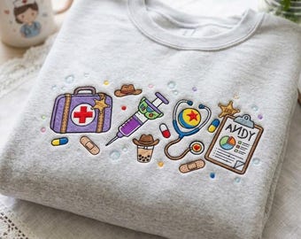 Embroidered Nurse Story Sweatshirt, To Infinity and Beyond Shirt Design, Movie Cartoon Inspired Nurse Tee, Nursing Grad Gift