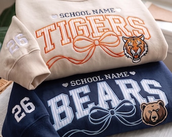 Embroidered Custom College Sweatshirt, Personalized Game Day Applique Apparel, Custom Mascot Team Spirit, Varsity Style Sports Top