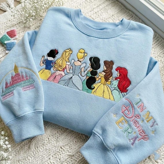 Embroidered Princess Family Sweatshirt, Vintage Princess Embroidered Sweater, Magical Land Matching Shirt, Girl Trip Gift