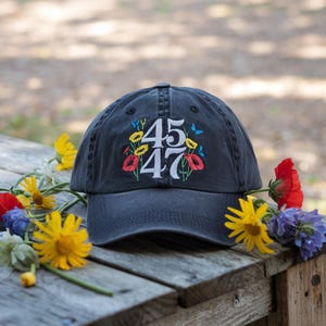 Floral 4547 Embroidered Hat, Embroidered 4547 Subtle Hat, Floral Trump Hat, Trump Campaign Baseball Cap, Liberal Democrat Gifts