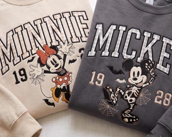 Embroidered Halloween Mouse Couple Sweatshirt, WDW 1955 Halloween Party Crewneck, Spooky Season Applique Shirt, Family Holiday Gift