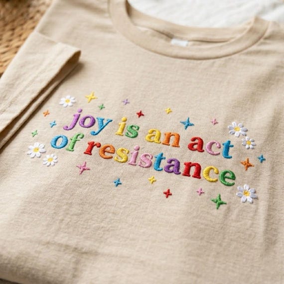Joy Is An Act Of Resistance Embroidered Shirt, Rainbow Pride Crewneck, Pride Month Tee, Human Rights Tee, Pride Gift