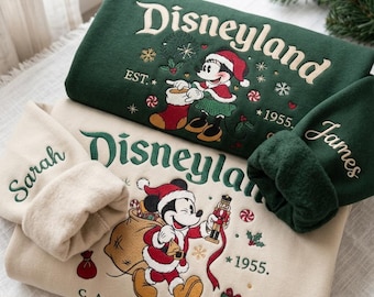 Embroidered Christmas Mouse Couple Sweatshirt, Matching Family Christmas Shirt, WDW Magical Land Holiday Crewneck, Vacation Trip Gift