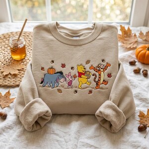 Embroidered Vintage Honey Bear Shirt, Fall Bear And Friends Sweatshirt, Magical Land Crewneck, Cozy Season Tee, Holiday Vacation Gift image 3