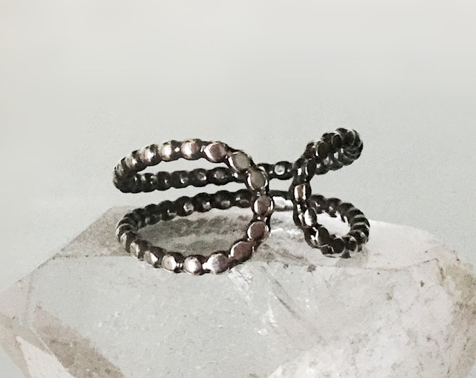 Handcrafted Open Sterling Silver Cuff Ring with 2.2mm Beaded Sterling Silver, All Sizes