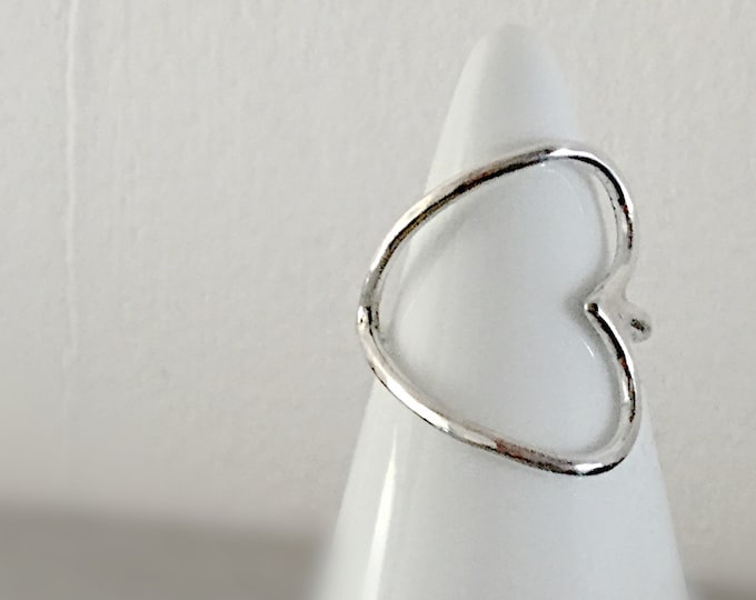 Handcrafted Sterling Silver Sideways Heart Ring All Sizes, Sideways Heart Ring, Heart Ring for Women, Open Heart Ring