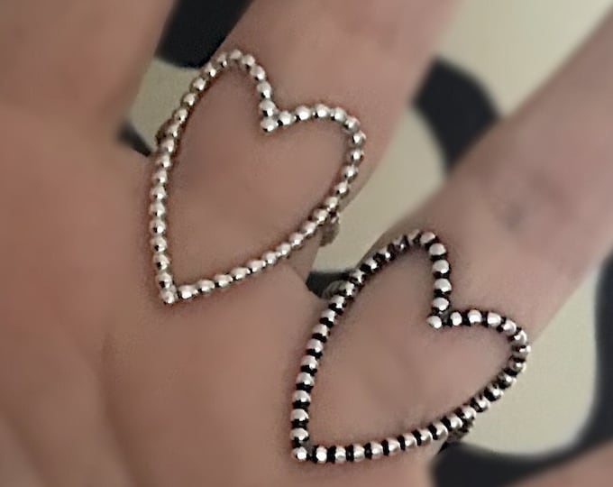 Heart Ring, Sterling Silver Heart Ring, Large Heart Ring, Textured Heart Ring, Boho style, Jewelry for Her, Silver Heart Ring for Women,