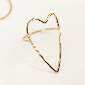Delicate Solid 14k Yellow Gold/ Sterling Silver Handcrafted Open Heart Ring, All Sizes