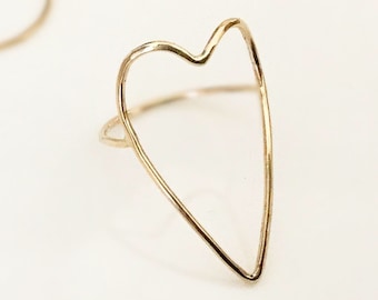 Delicate Solid 14k Yellow Gold/ Sterling Silver Handcrafted Open Heart Ring, All Sizes