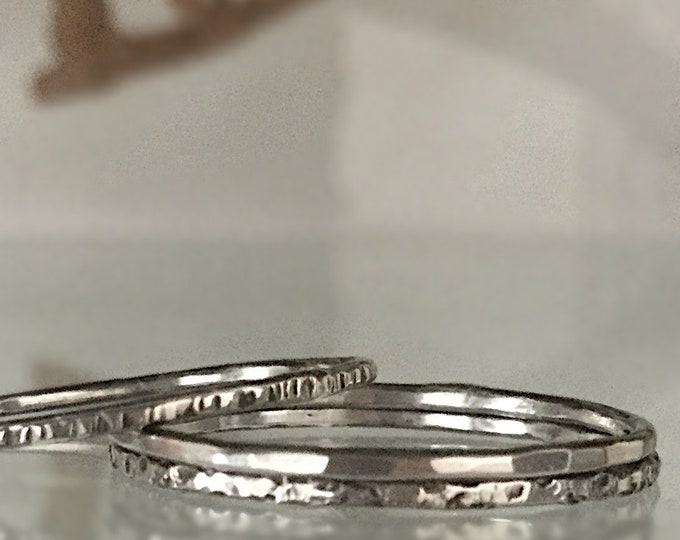 Handcrafted Sterling Silver Super Skinny Stacking Ring Set with Texture