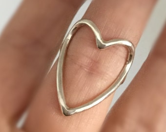 Heart Ring, Big Sterling Silver Statement Open Heart Ring 12gauge, All Sizes