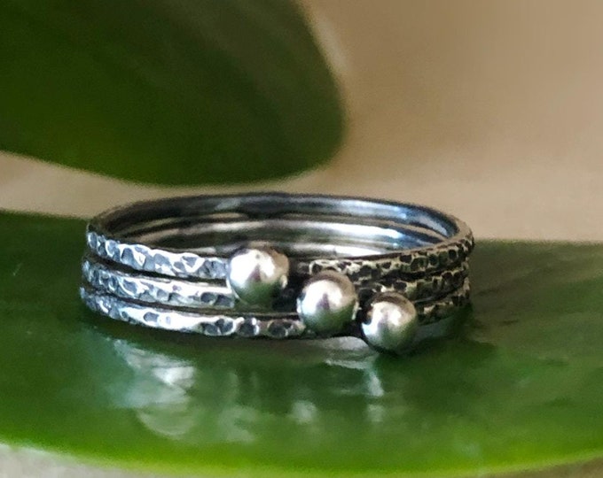Sterling Silver Stackable Ring Set: Textured Dot Rings, Handmade in All Sizes