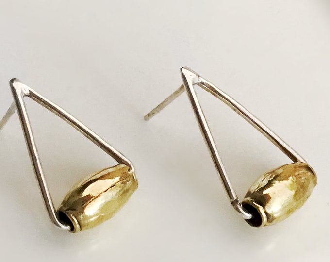 Triangular Minimal Sterling Silver Stud Earrings featuring Ethiopian Brass