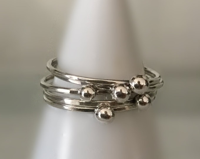 Set of 5 Tiny Sterling Silver Handcrafted Stacking Dot Rings, Midi Rings, All Sizes