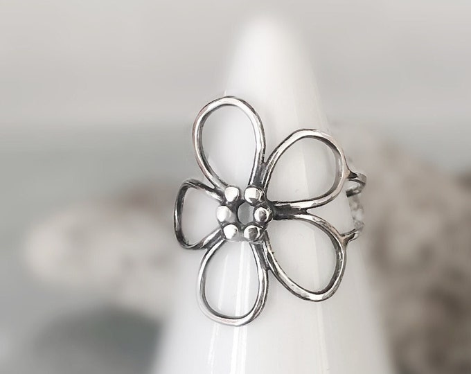 Flower Ring, Sterling Silver Flower Ring, Midi Wrap Ring, Flower Lace Ring for Women, Gift for Her, Handmade Flower Ring for Girls