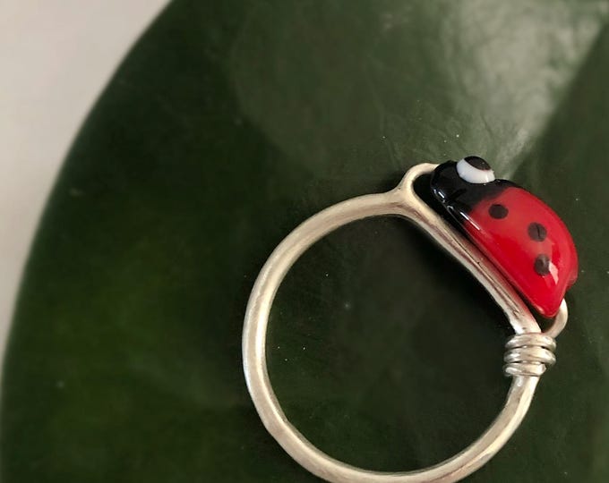 LadyBug Ring, Sterling Siver Ring With LadyBug, Unique Rings, Gift for Her, Statement Ring, Handmade Rings, Lady Bug Jewelry, Rings Women
