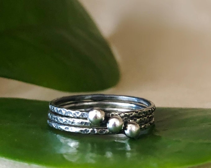 Stackable Ring Set, Textured Stackable Rings in Sterling Silver, Set of 3 Rings,Dot Rings, All Sizes. Stacking Rings Silver,Handmade Rings