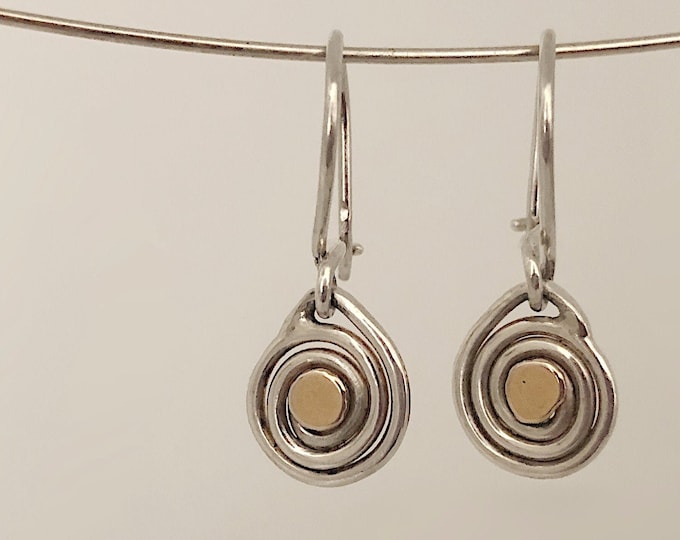 Small Handcrafted Spiral Earrings With 14k Gold Detail