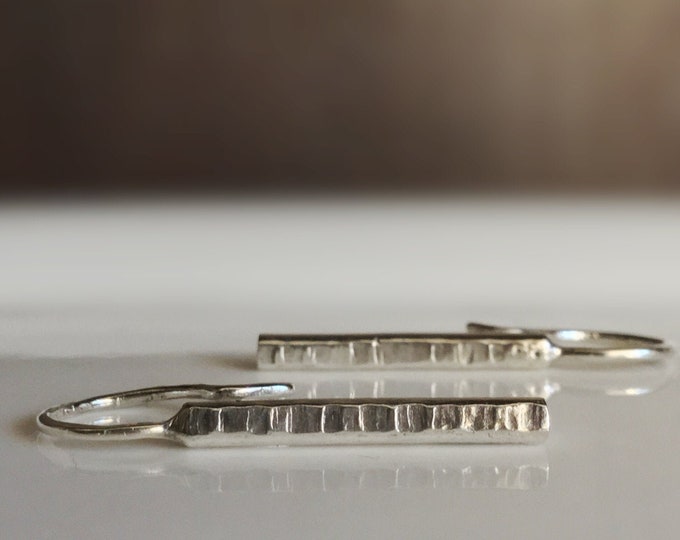 Handcrafted Textured Sterling Silver Bar Earrings