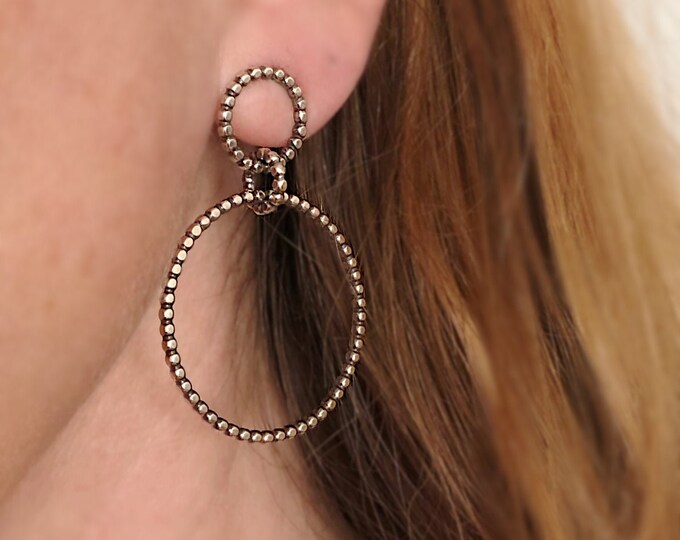 Large Handcrafted Sterling Silver Pebbled Hoop Earrings for Women, 2.2mm