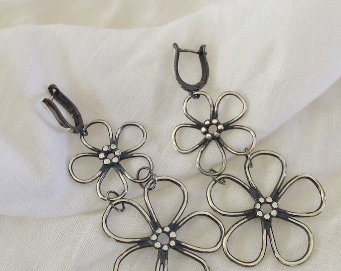 Large Statement Earrings, Flower Earrings for Women, Large Earrings in Sterling Silver, Boho Style Silver Earrings, Earrings for Women, Gift