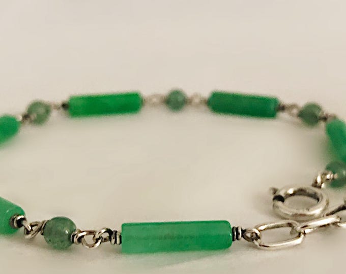 Natural Green Jade Bracelet, Sterling Silver Jade Bracelet, Green Bracelet, Gift for Her, Jewelry for Women, Genuine Green Jade,Jade Jewelry