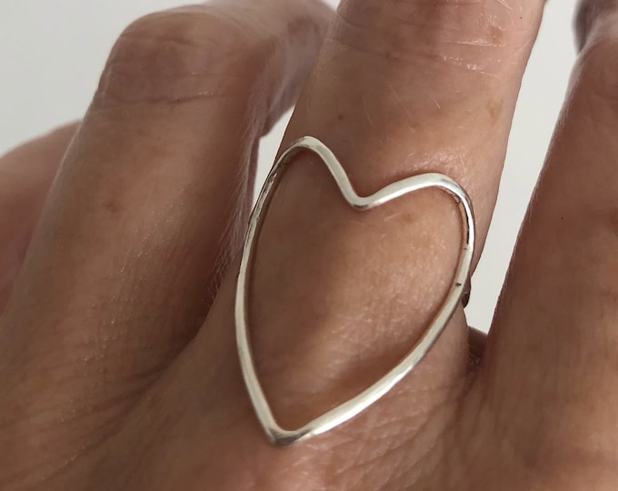 Large Sterling Silver Open Heart Ring for Women, All Sizes, 16 Gauge open Heart Ring for Girls in Silver